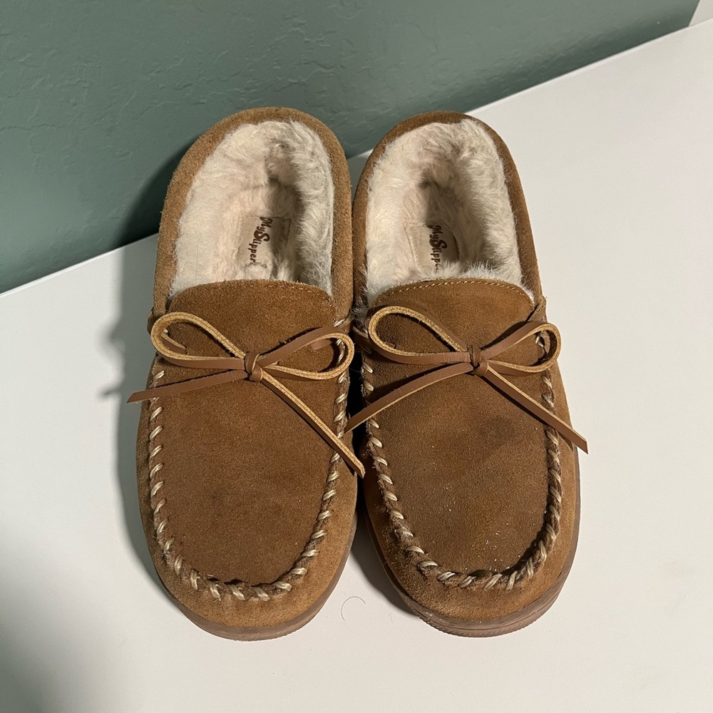 My Slippers Brown Suede Moccasin Slippers